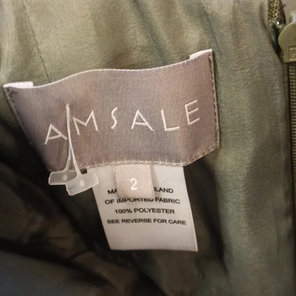 Amsale Olive Green Satin Style Mermaid Slit Formal Dress aaa - Picture 6 of 6